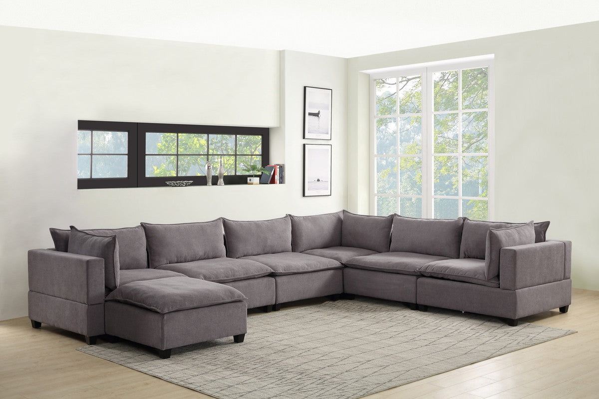 Lilola Home Madison Light Gray Fabric 7 Piece Modular Sectional Sofa Chaise