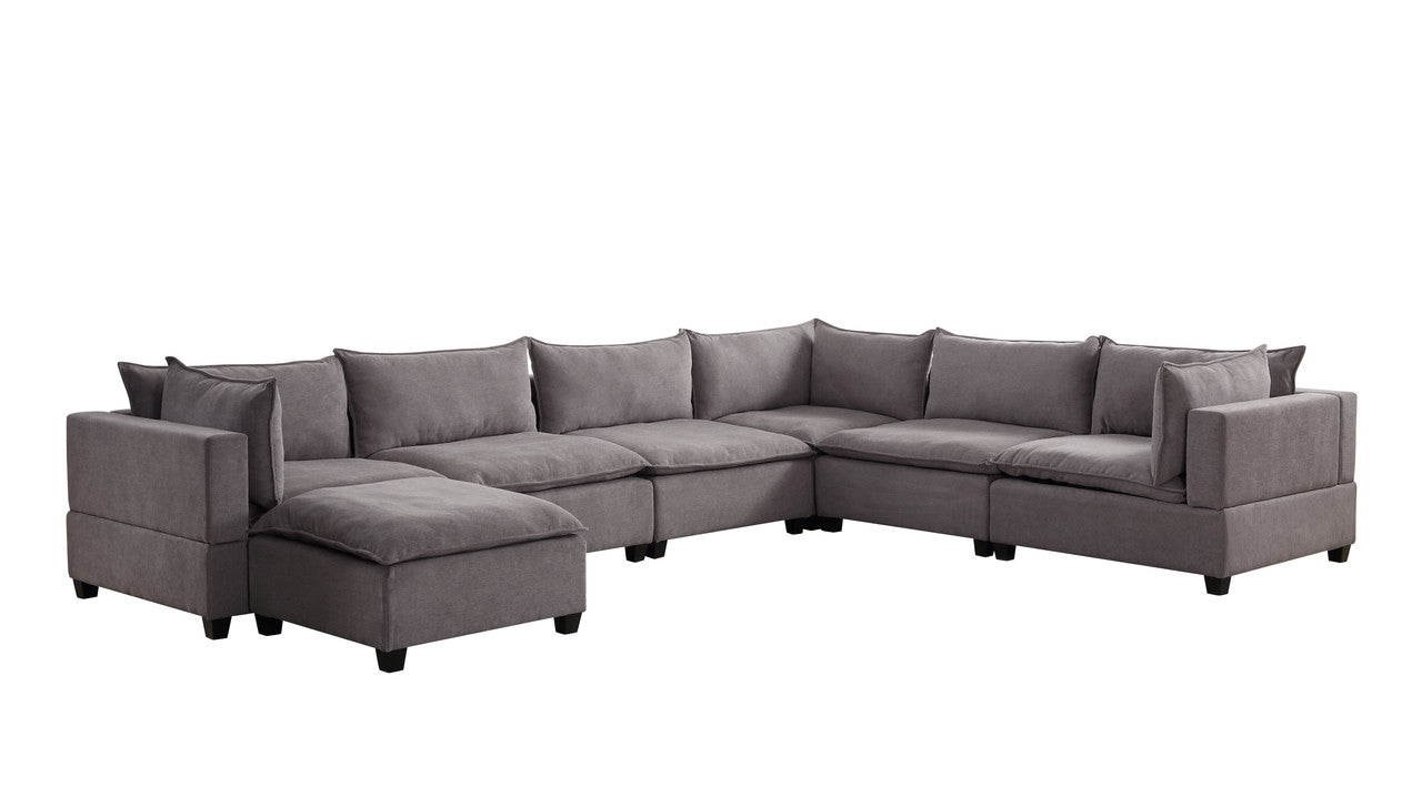 Lilola Home Madison Light Gray Fabric 7 Piece Modular Sectional Sofa Chaise