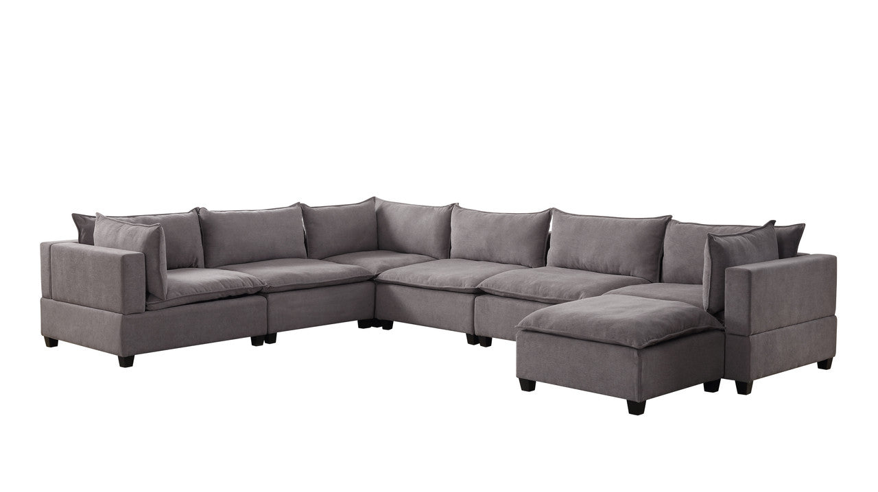 Lilola Home Madison Light Gray Fabric 7 Piece Modular Sectional Sofa Chaise