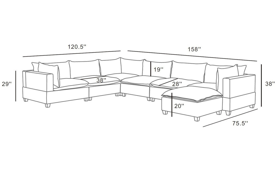 Lilola Home Madison Light Gray Fabric 7 Piece Modular Sectional Sofa Chaise