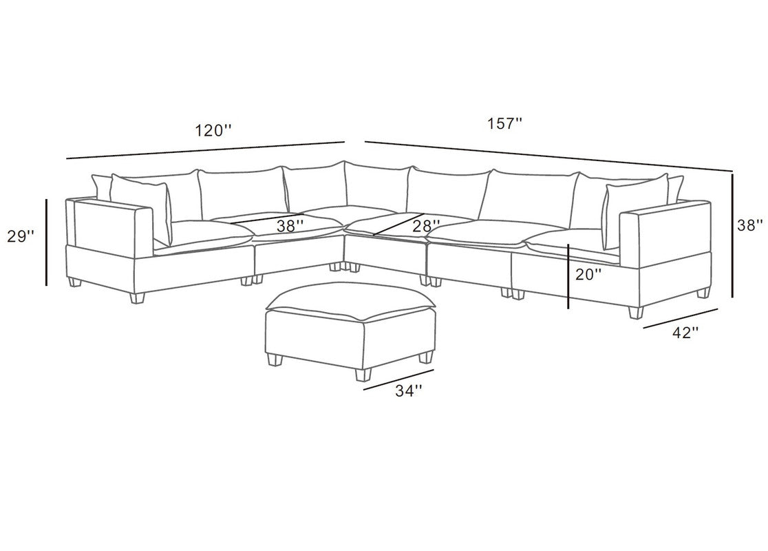 Madison Light Gray Fabric 7 Piece Modular Sectional Sofa with Ottoman