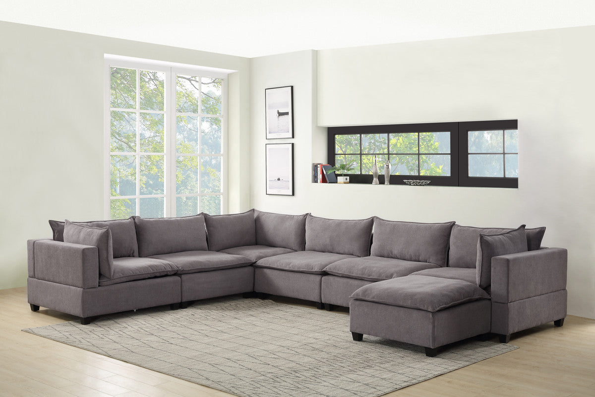 Lilola Home Madison Light Gray Fabric 7 Piece Modular Sectional Sofa Chaise