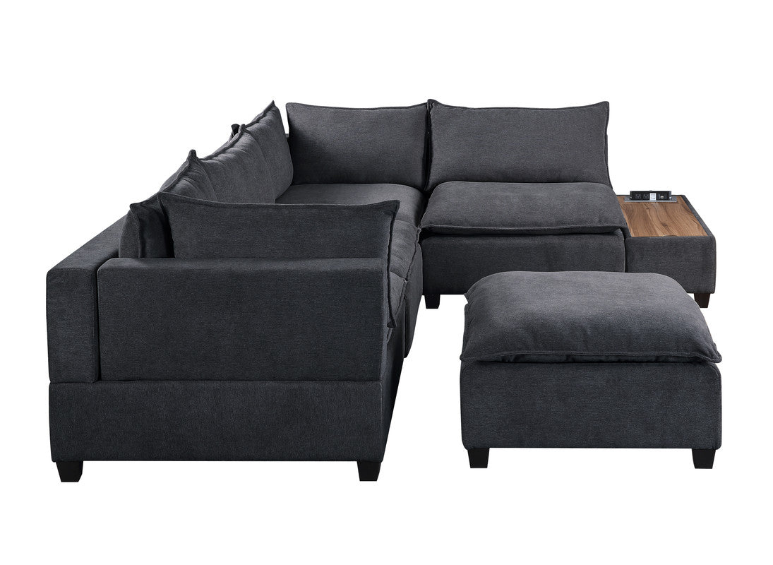 Madison Dark Gray 6 Piece Modular Sectional, Ottoman, USB Storage Console Table