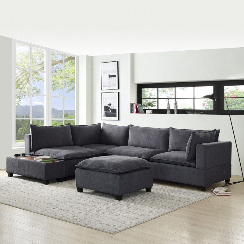 Madison Dark Gray 6 Piece Modular Sectional, Ottoman, USB Storage Console Table