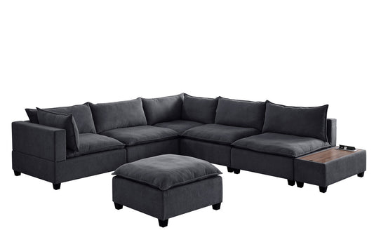 Madison Dark Gray 7Pc Modular Sectional Sofa, Ottoman, USB Storage Console Table