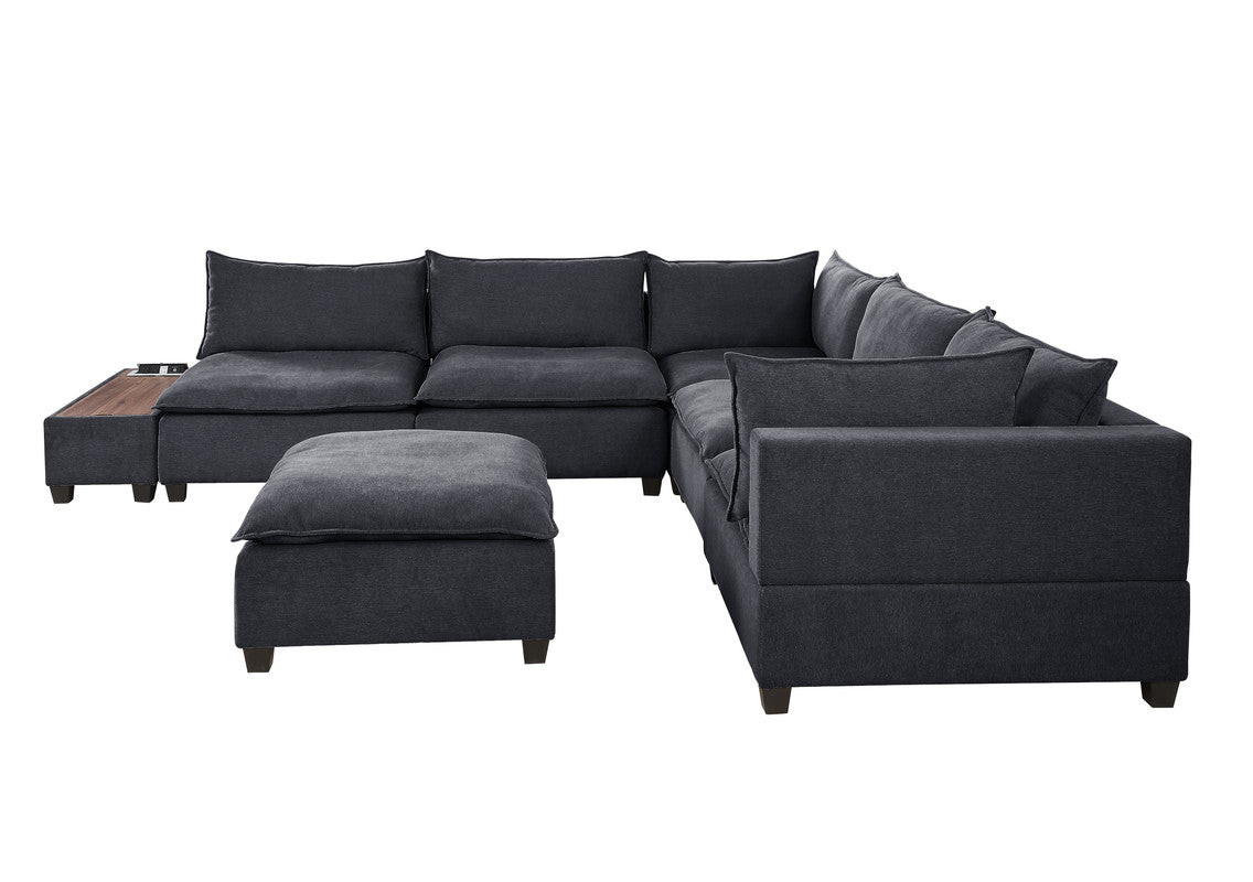Madison Dark Gray 7Pc Modular Sectional Sofa, Ottoman, USB Storage Console Table