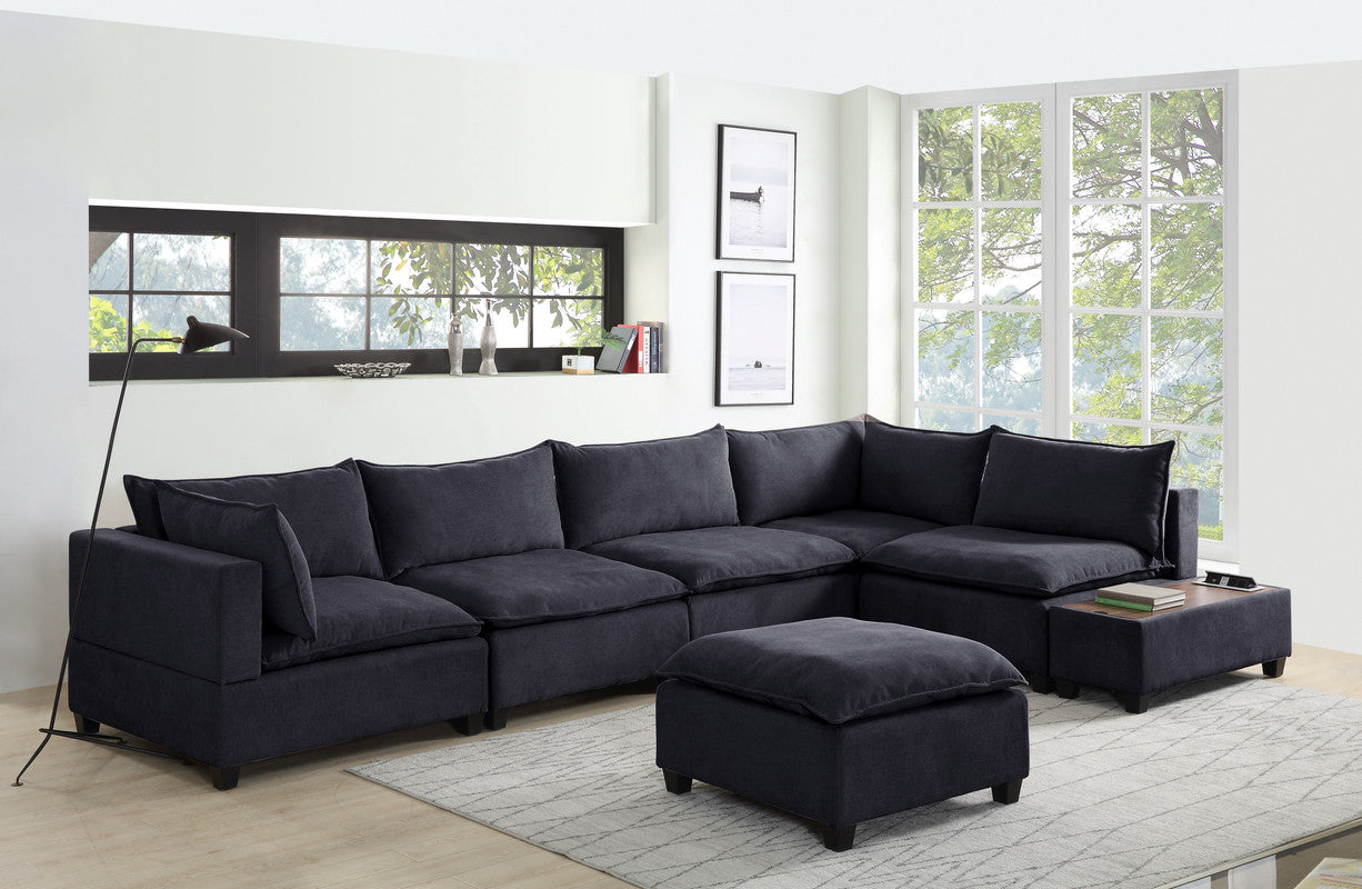 Madison Dark Gray 7 Piece Modular Sectional, Ottoman, USB Storage Console Table