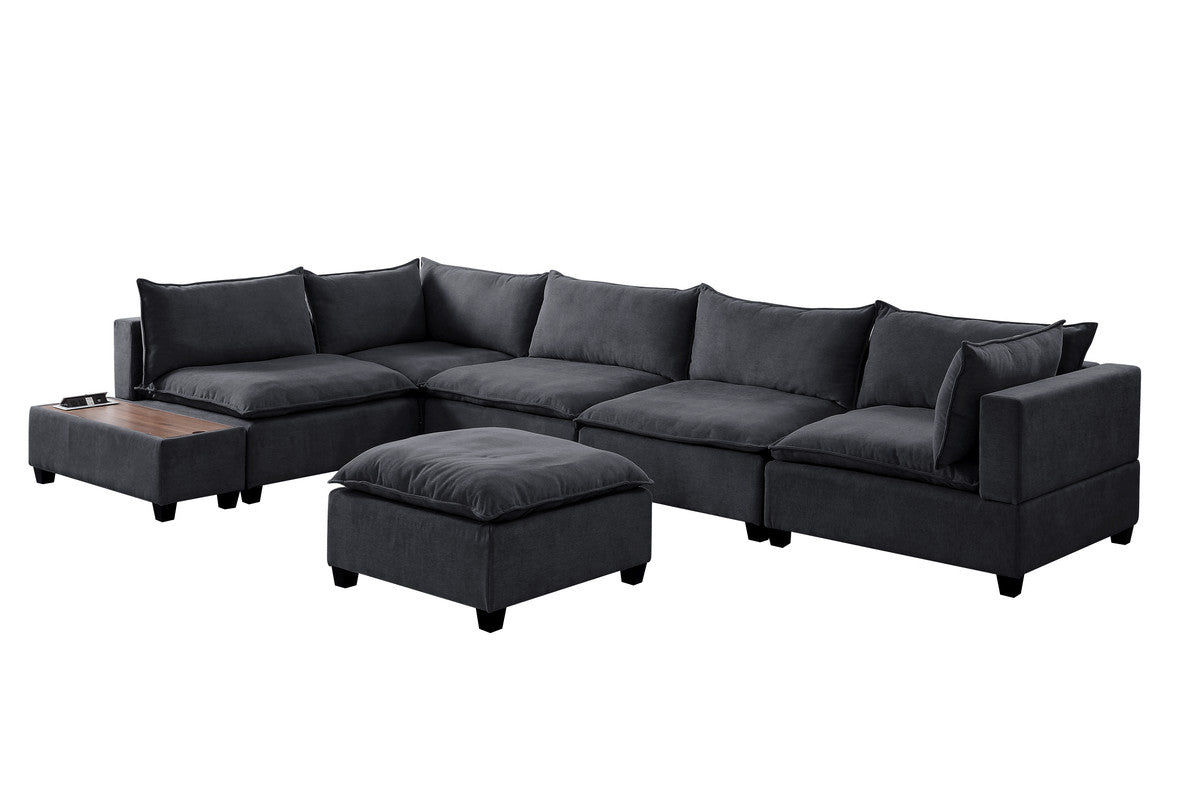 Madison Dark Gray 7 Piece Modular Sectional, Ottoman, USB Storage Console Table