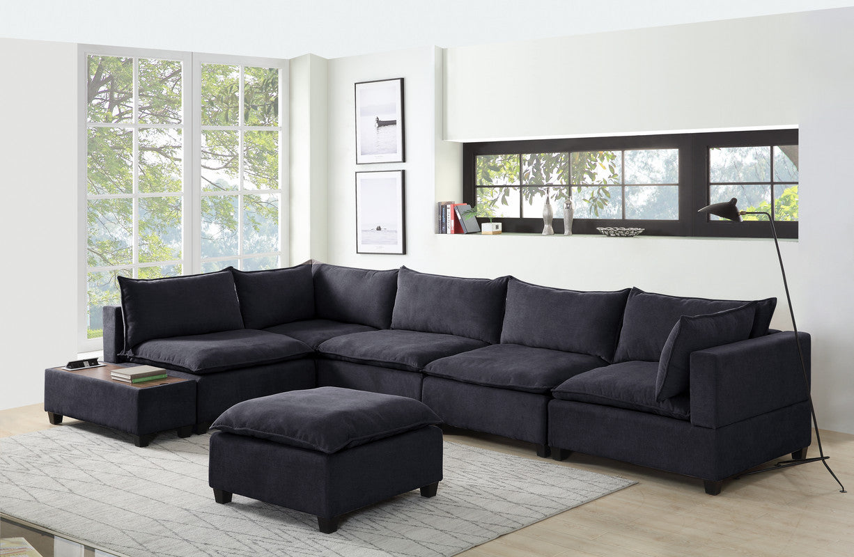 Madison Dark Gray 7 Piece Modular Sectional, Ottoman, USB Storage Console Table