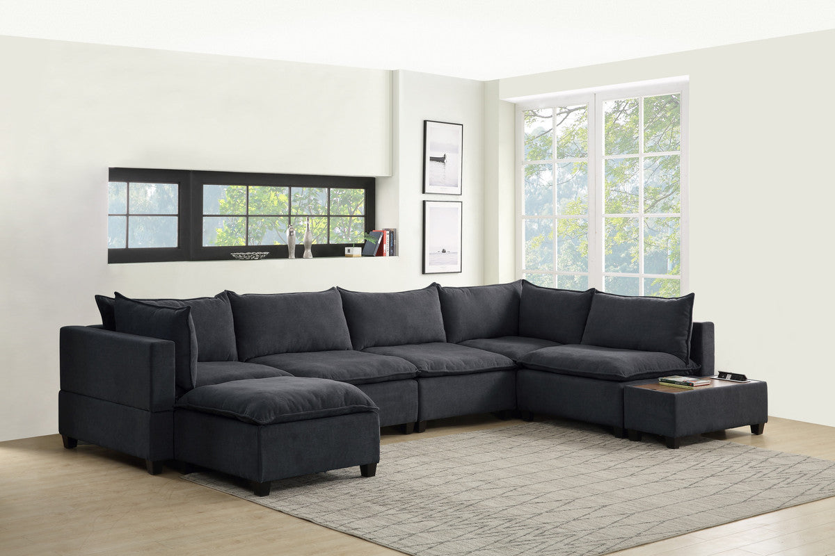 Madison Dark Gray 7Pc Modular Sectional Sofa Chaise, USB Storage Console Table