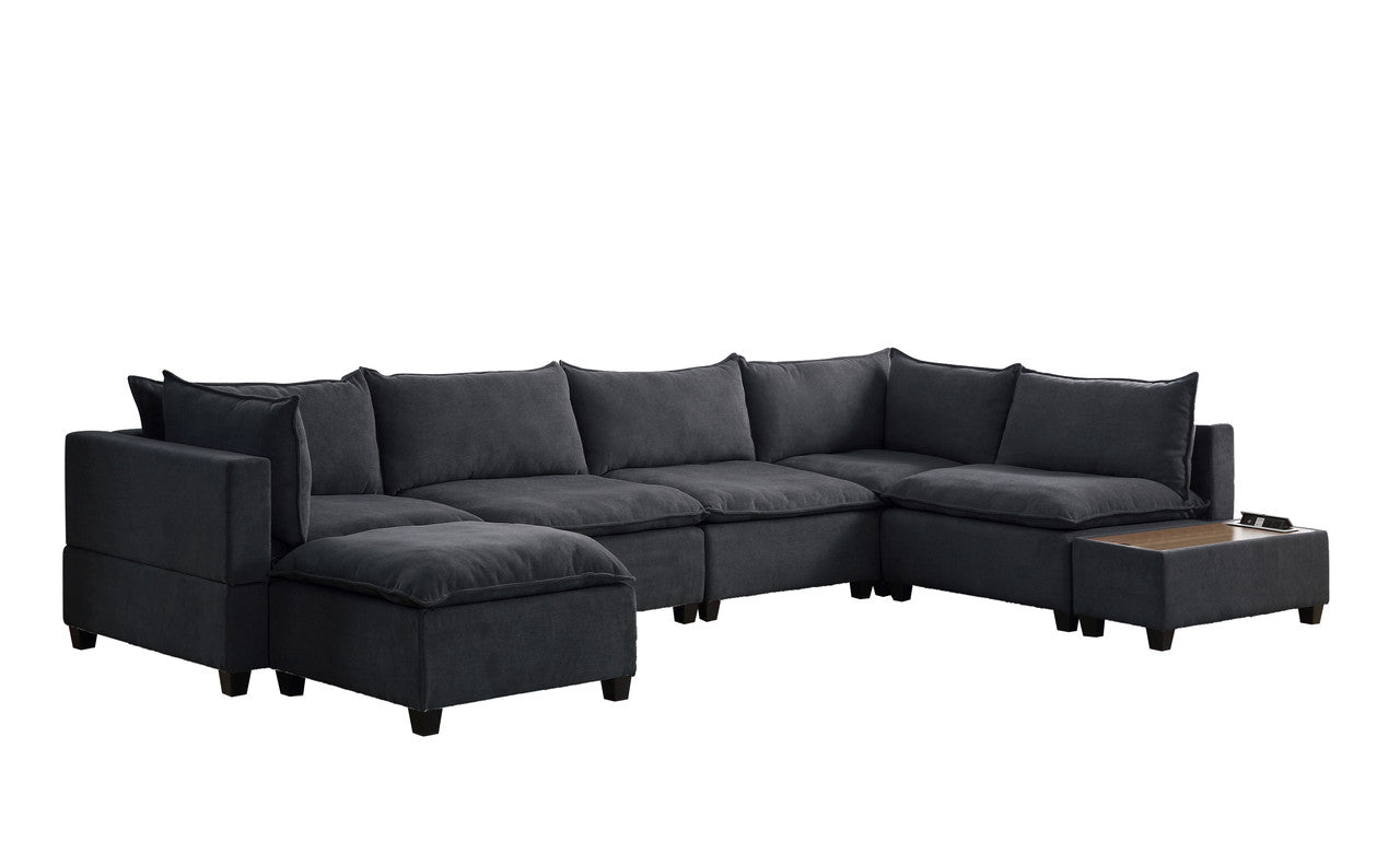 Madison Dark Gray 7Pc Modular Sectional Sofa Chaise, USB Storage Console Table