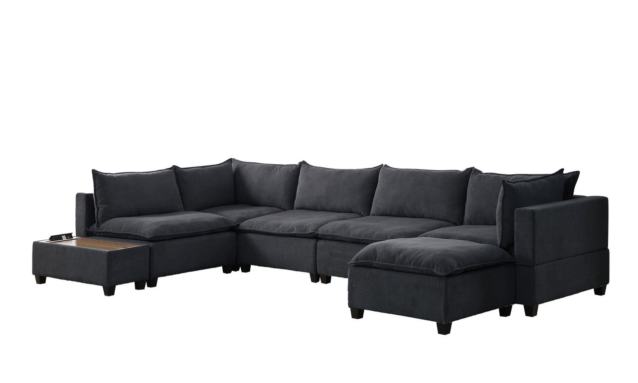 Madison Dark Gray 7Pc Modular Sectional Sofa Chaise, USB Storage Console Table