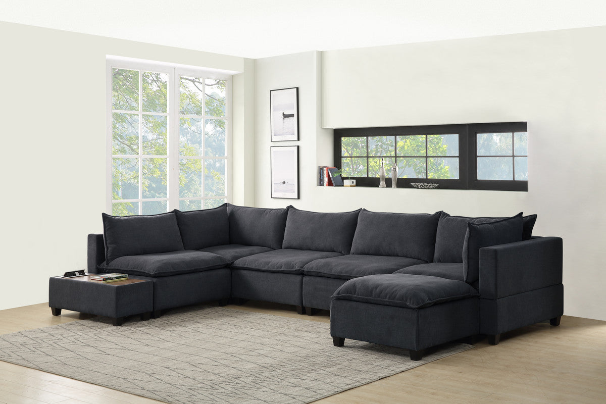 Madison Dark Gray 7Pc Modular Sectional Sofa Chaise, USB Storage Console Table