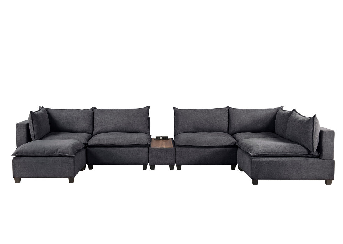 Madison Dark Gray 7-Piece Modular Sectional Chaise, USB Storage Console Table
