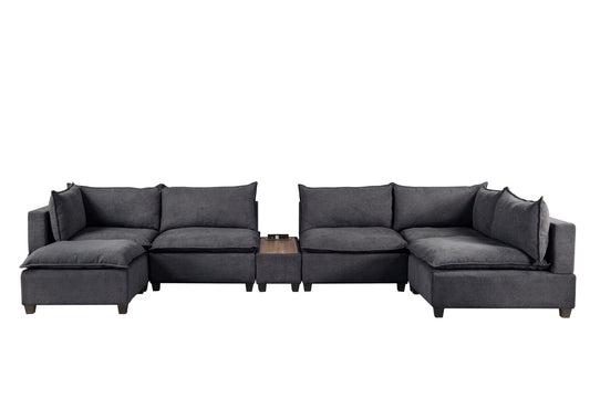 Madison Dark Gray 7-Piece Modular Sectional Chaise, USB Storage Console Table