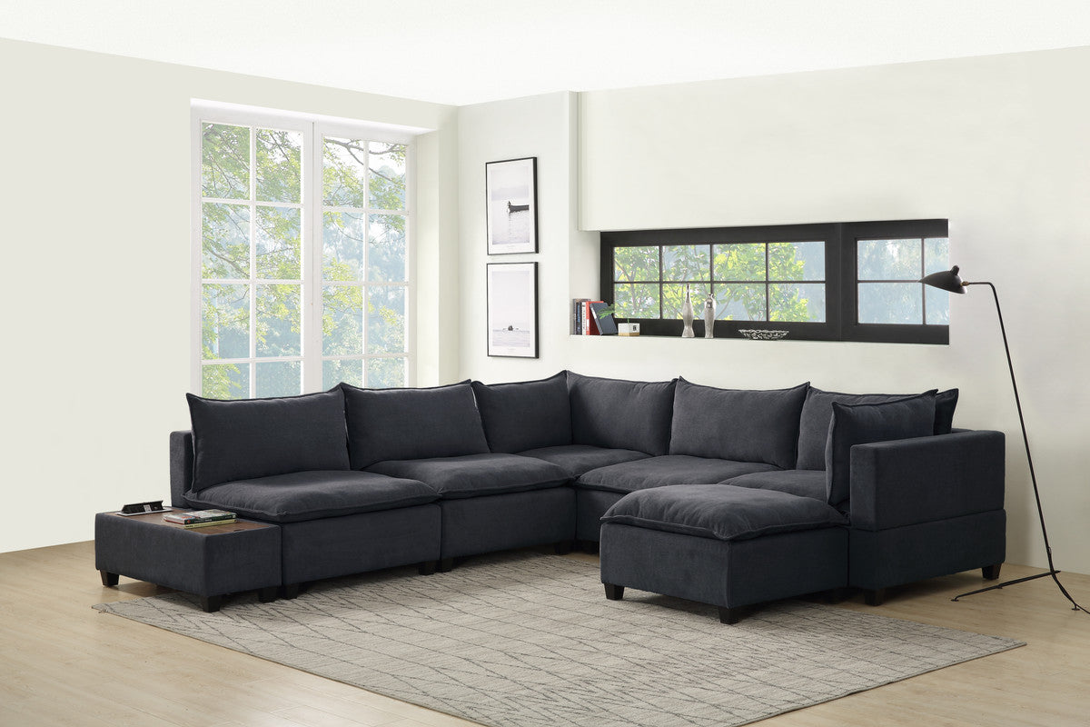Madison Dark Gray 7 Piece Modular Sectional Chaise, USB Storage Console Table