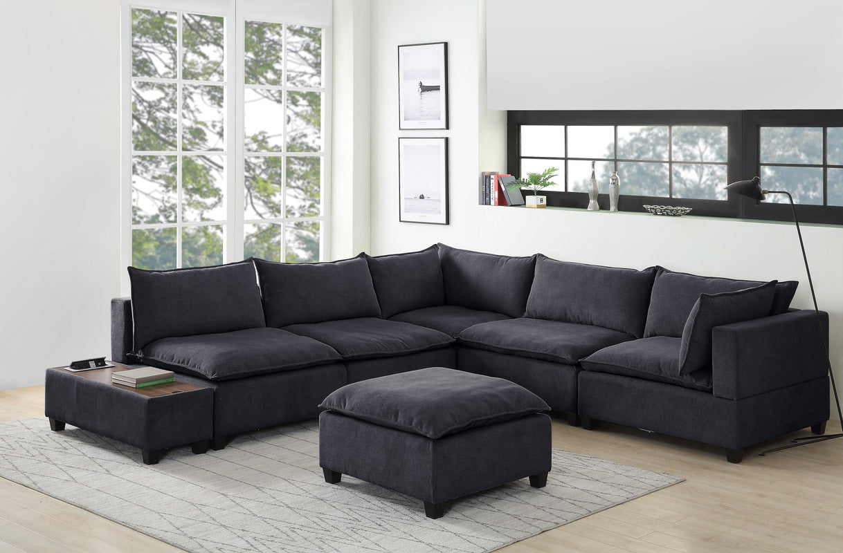 Madison Dark Gray 7Pc Modular Sectional Sofa, Ottoman, USB Storage Console Table