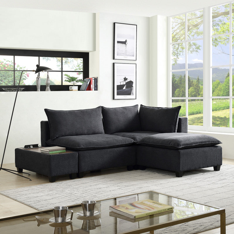 Madison Dark Gray Sectional Loveseat Ottoman with USB Storage Console Table