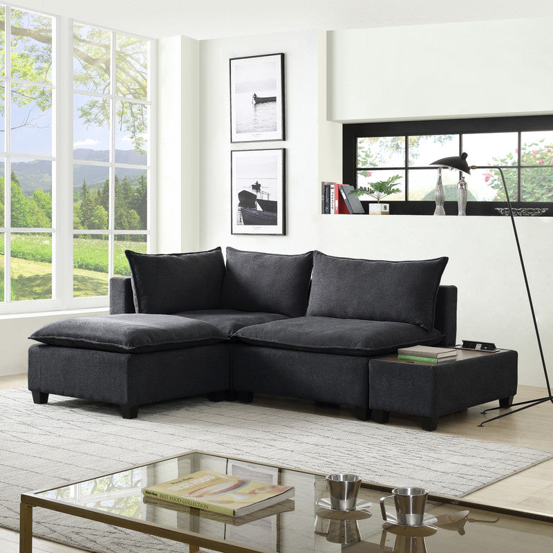 Madison Dark Gray Sectional Loveseat Ottoman with USB Storage Console Table
