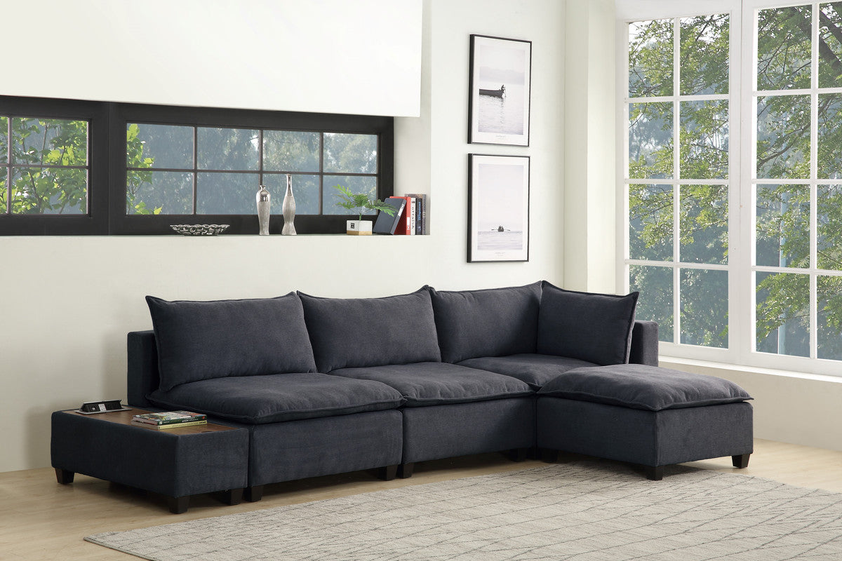 Madison Dark Gray 5 Piece Modular Sectional Ottoman, USB Storage Console Table