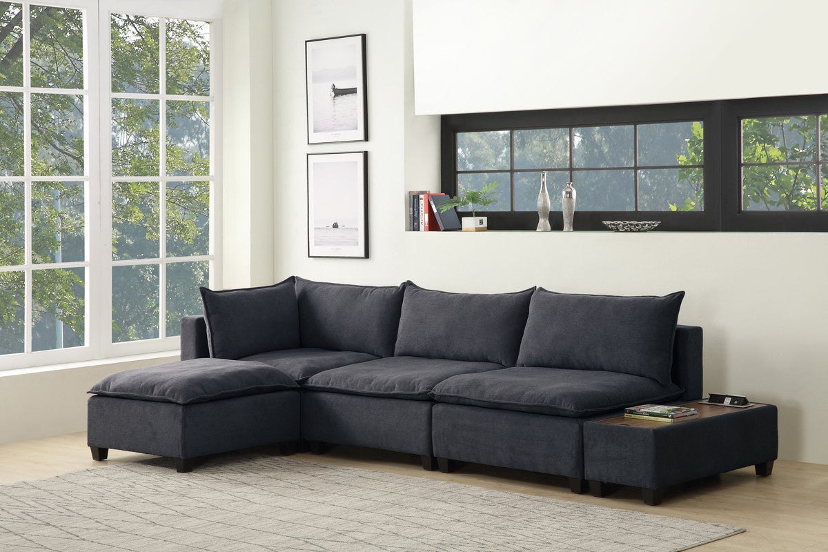 Madison Dark Gray 5 Piece Modular Sectional Ottoman, USB Storage Console Table