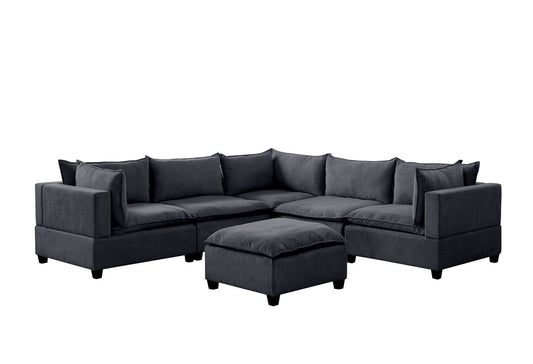 Madison Dark Gray Fabric 6 Piece Modular Sectional Sofa with Ottoman