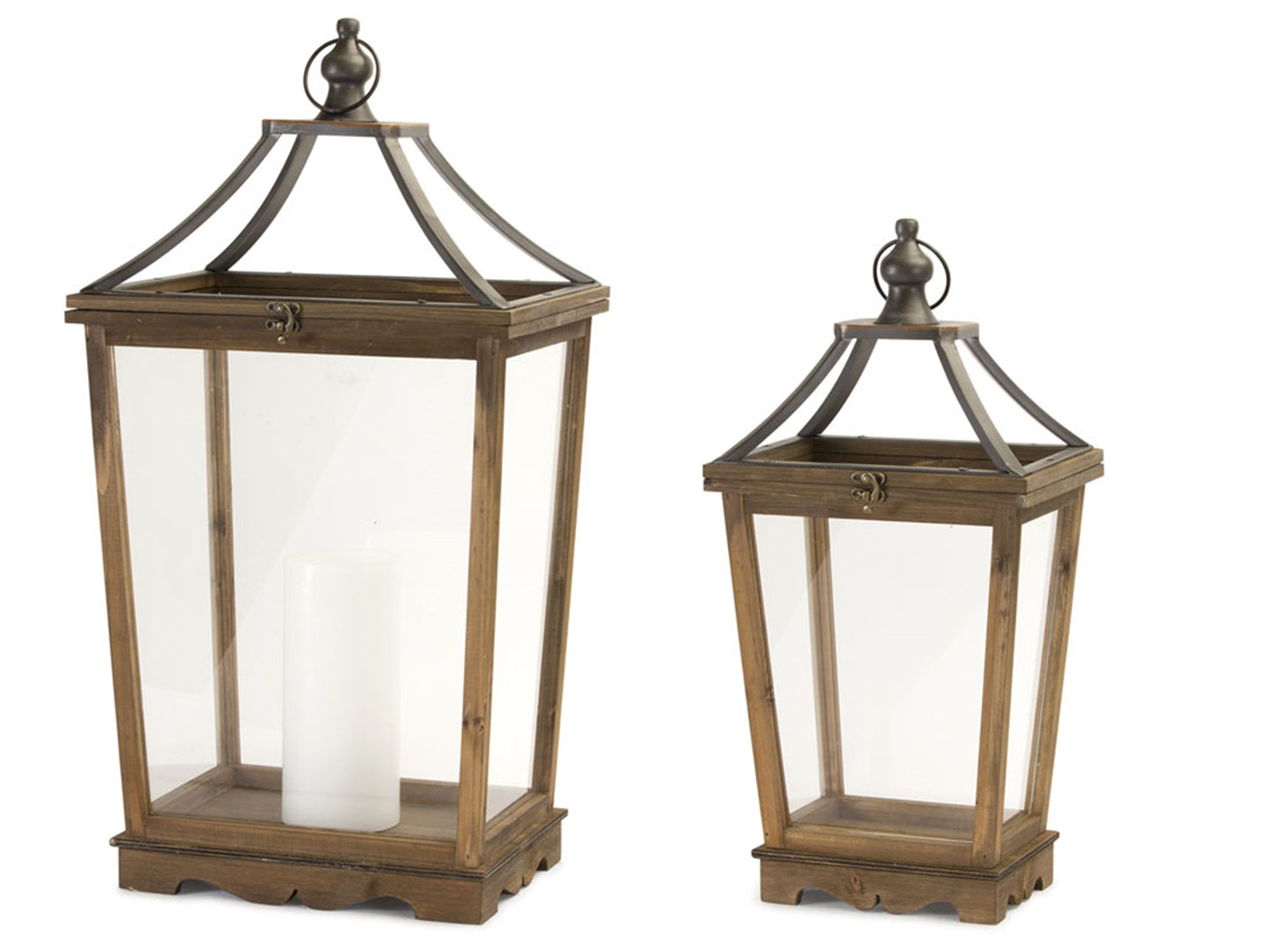 Lantern (Set Of 2) 24"H, 30.5"H Wood/Glass