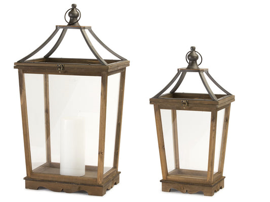Lantern (Set Of 2) 24"H, 30.5"H Wood/Glass