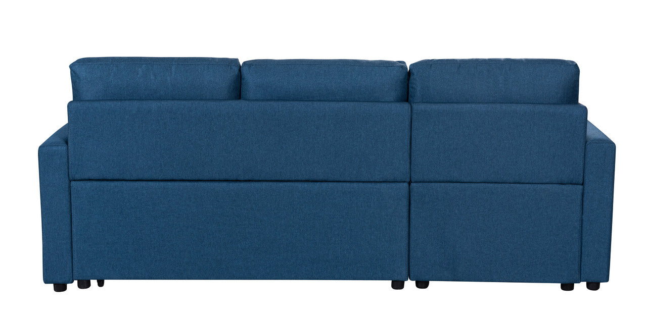 Paisley Blue Linen Fabric Reversible Sleeper Sectional Sofa with Storage Chaise