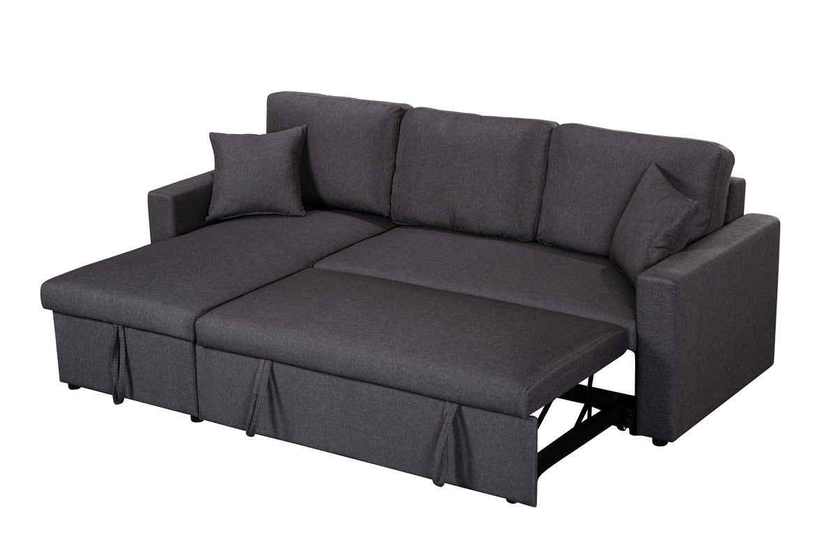 Paisley Dark Gray Linen Reversible Sleeper Sectional Sofa with Storage Chaise
