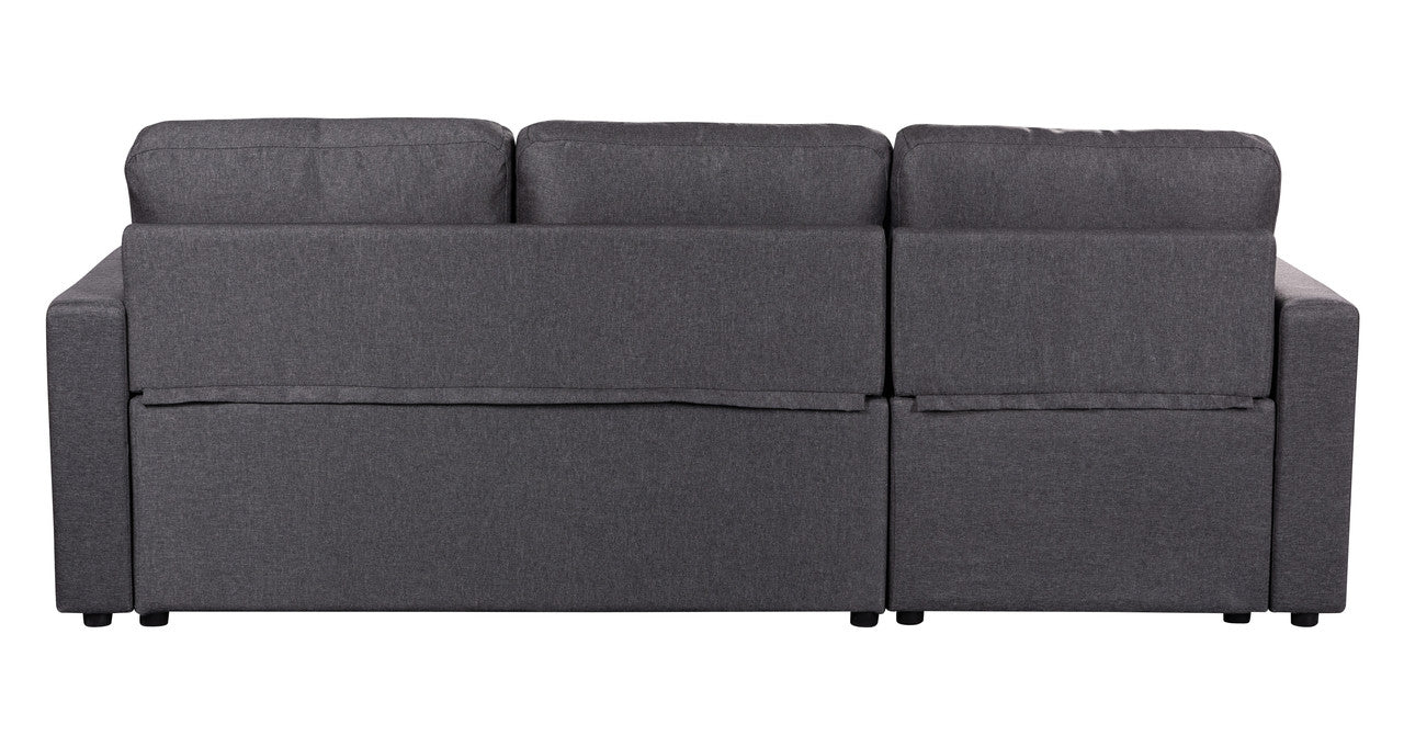 Paisley Dark Gray Linen Reversible Sleeper Sectional Sofa with Storage Chaise