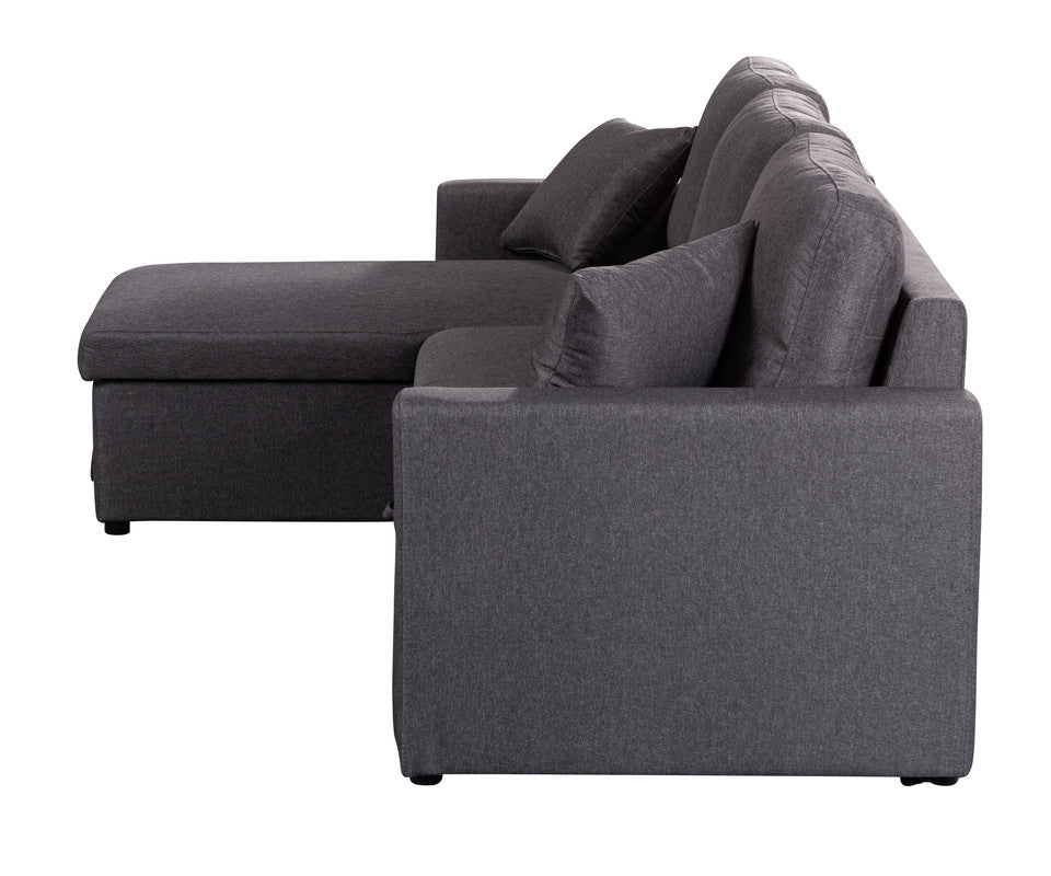 Paisley Dark Gray Linen Reversible Sleeper Sectional Sofa with Storage Chaise