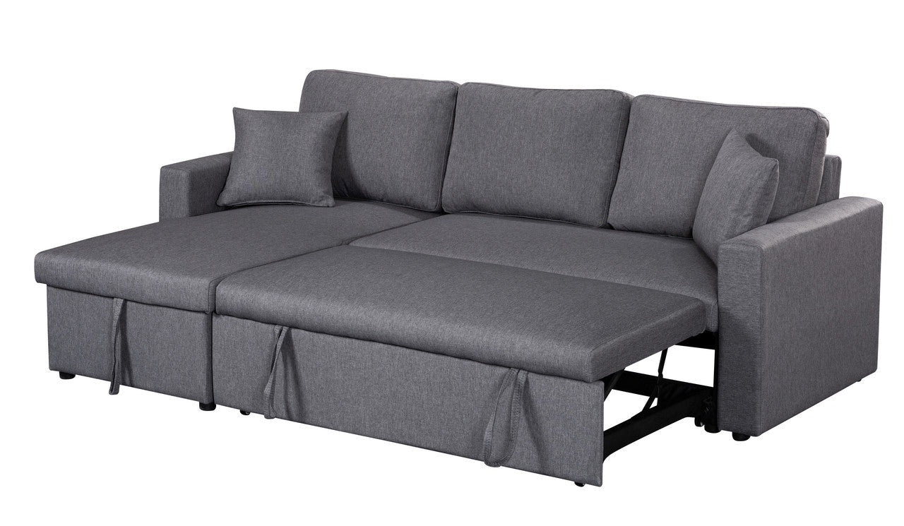 Paisley Light Gray Linen Reversible Sleeper Sectional Sofa with Storage Chaise