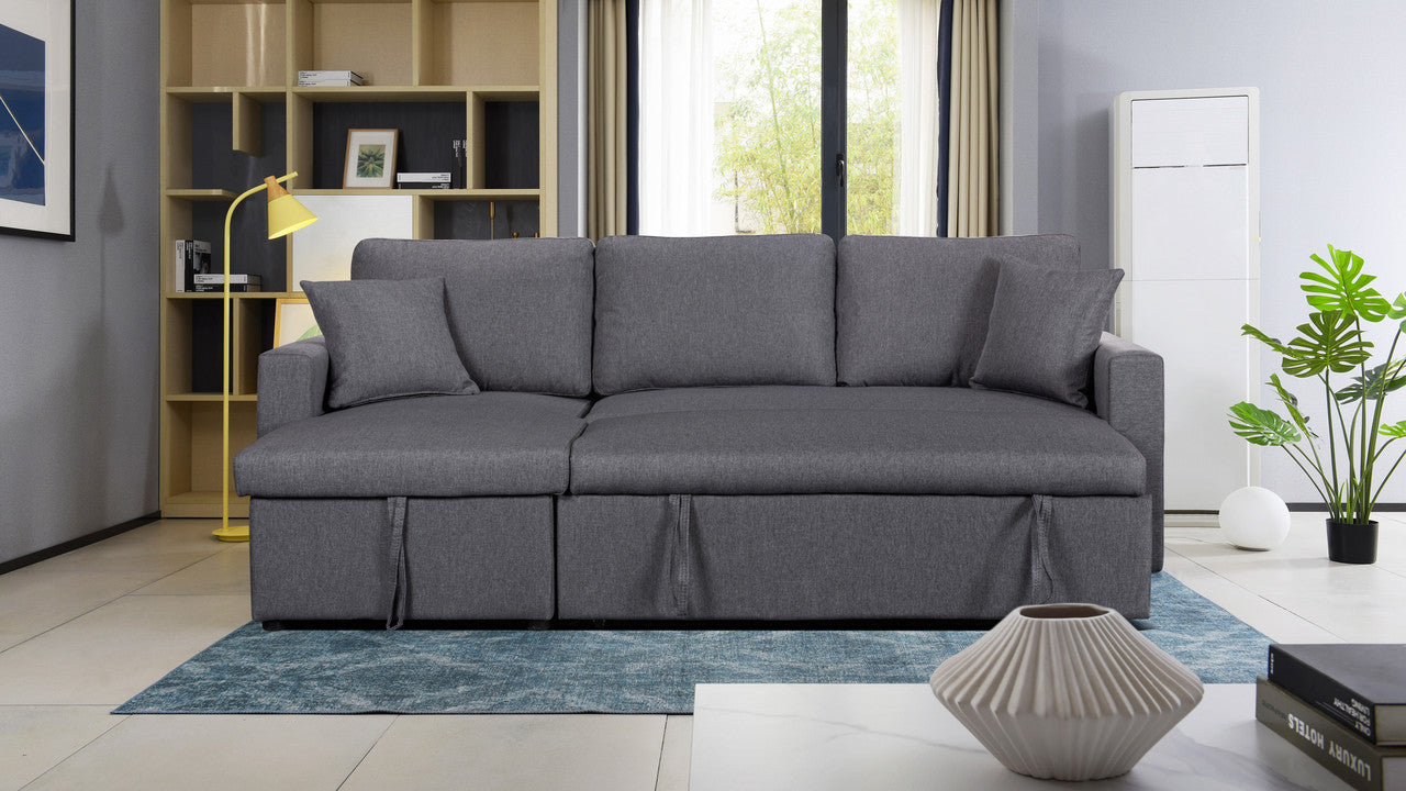 Paisley Light Gray Linen Reversible Sleeper Sectional Sofa with Storage Chaise
