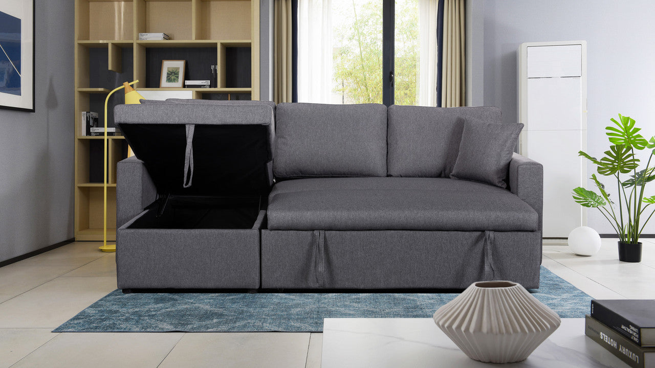 Paisley Light Gray Linen Reversible Sleeper Sectional Sofa with Storage Chaise