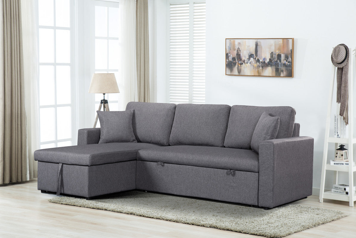 Paisley Light Gray Linen Reversible Sleeper Sectional Sofa with Storage Chaise