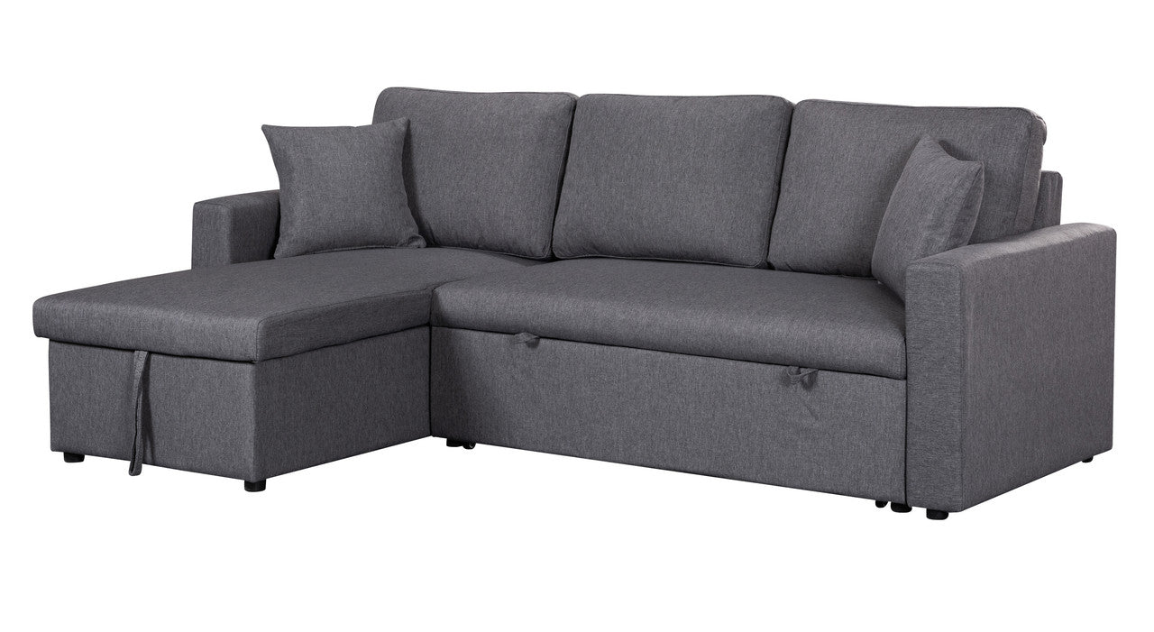Paisley Light Gray Linen Reversible Sleeper Sectional Sofa with Storage Chaise