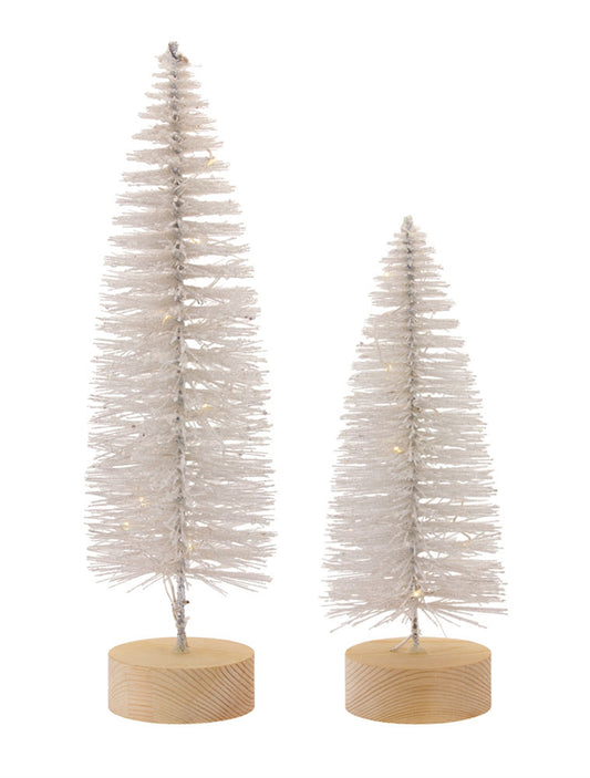 Tree With Led (Set Of 4) 10.75"H, 14"H Plastic 6 Hr TimerWhite, Brown