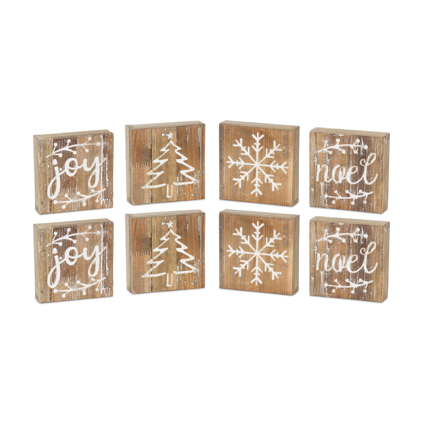 Christmas Plaque (Set Of 8) 6"Sq Wood