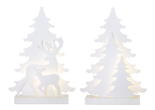 Led Tree And Deer (Set Of 2) 16"H Polyester/Mdf 6 Hr Timer