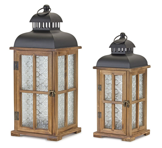 Lantern (Set Of 2) 15.5"H, 19.25"H Wood/Metal