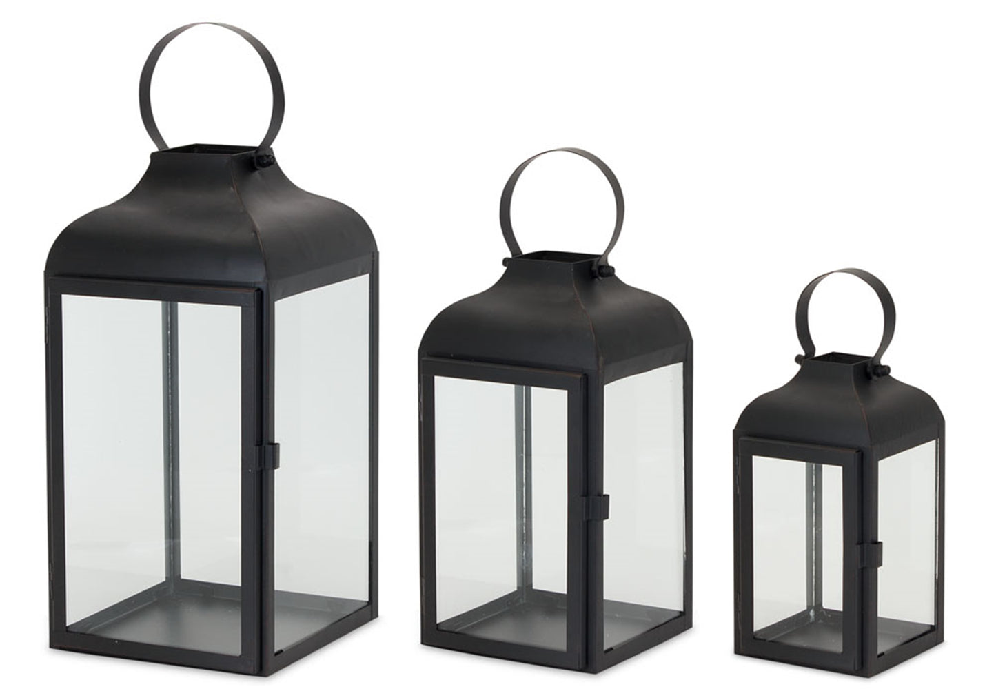 Lantern (Set Of 3) 10"H, 12.75"H, 16"H Iron/Glass, Black, Clear
