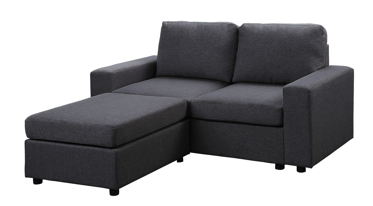 Lilola Home Shiloh Loveseat with Ottoman in Dark Gray Linen