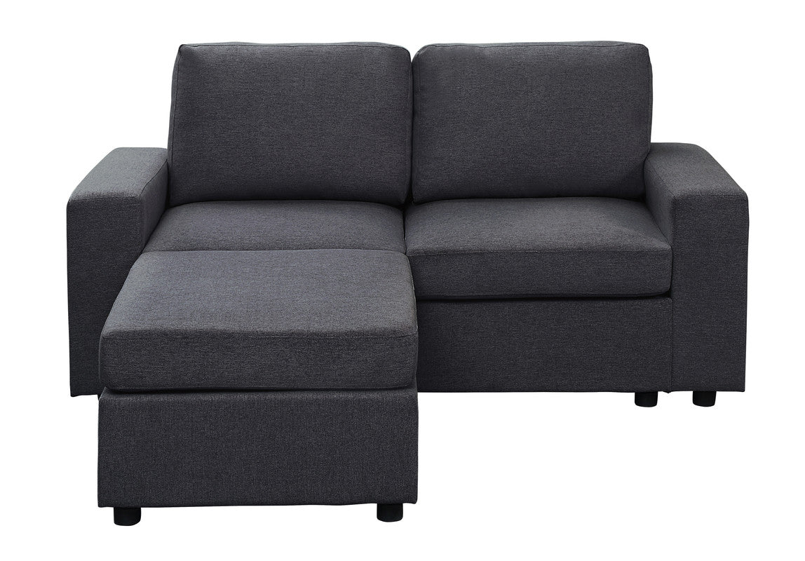 Lilola Home Shiloh Loveseat with Ottoman in Dark Gray Linen