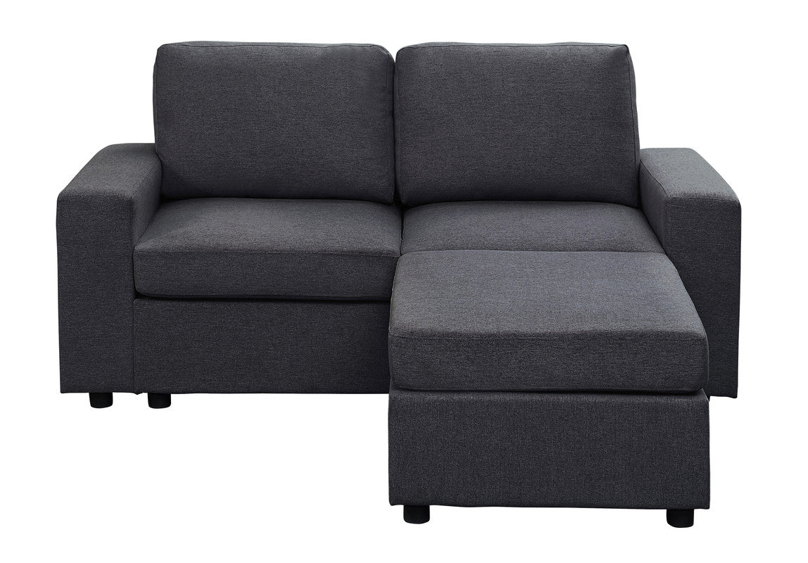 Lilola Home Shiloh Loveseat with Ottoman in Dark Gray Linen