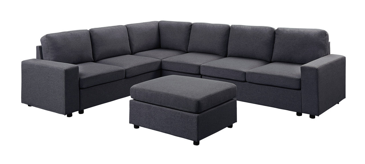 Lilola Home Bayside Modular Sectional Sofa with Ottoman in Dark Gray Linen