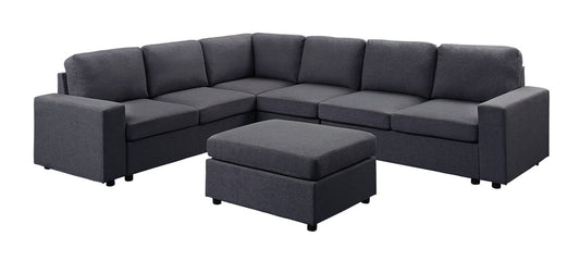 Lilola Home Casey Modular Sectional Sofa with Ottoman in Dark Gray Linen