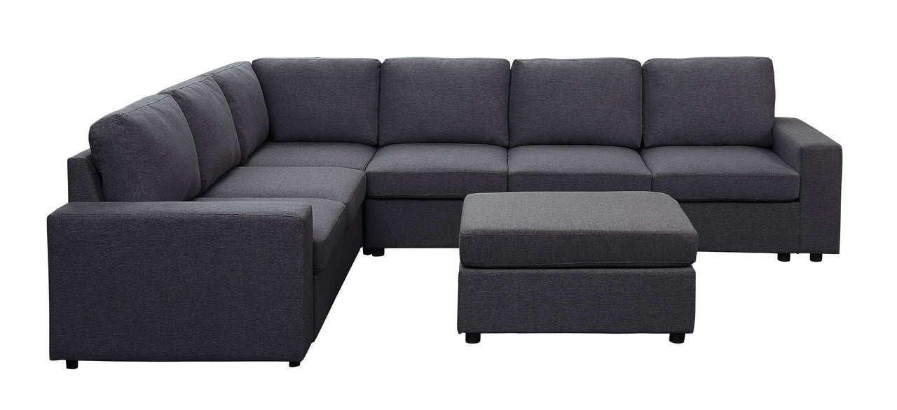 Lilola Home Bayside Modular Sectional Sofa with Ottoman in Dark Gray Linen