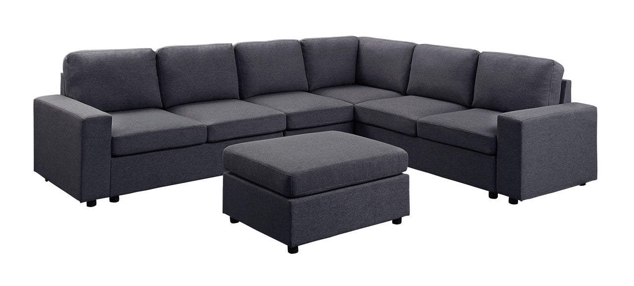 Lilola Home Bayside Modular Sectional Sofa with Ottoman in Dark Gray Linen