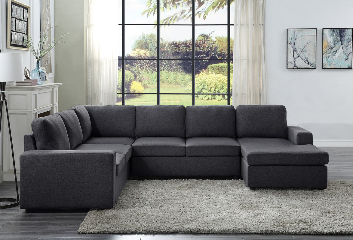 Lilola Home Warren Sectional Sofa with Reversible Chaise in Dark Gray Linen